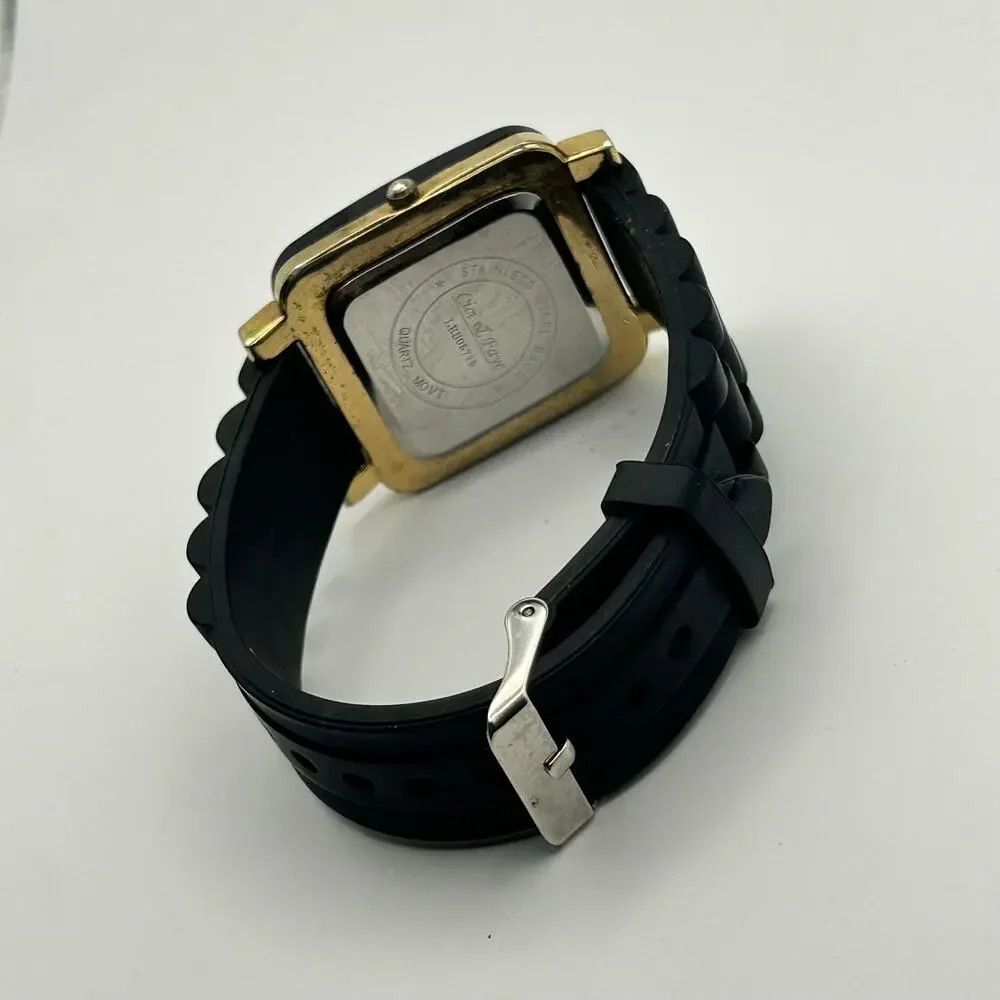 Cici & Faye Square Dial Crystal Bezel Black Silicon Band Watch New Battery